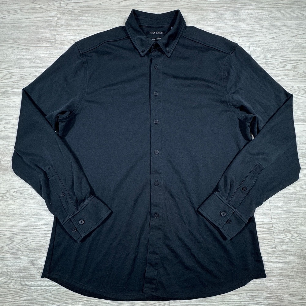 Vince Camuto Mens Button Down Shirt Black XL Pima‎ Cotton Long Sleeve Minimalist